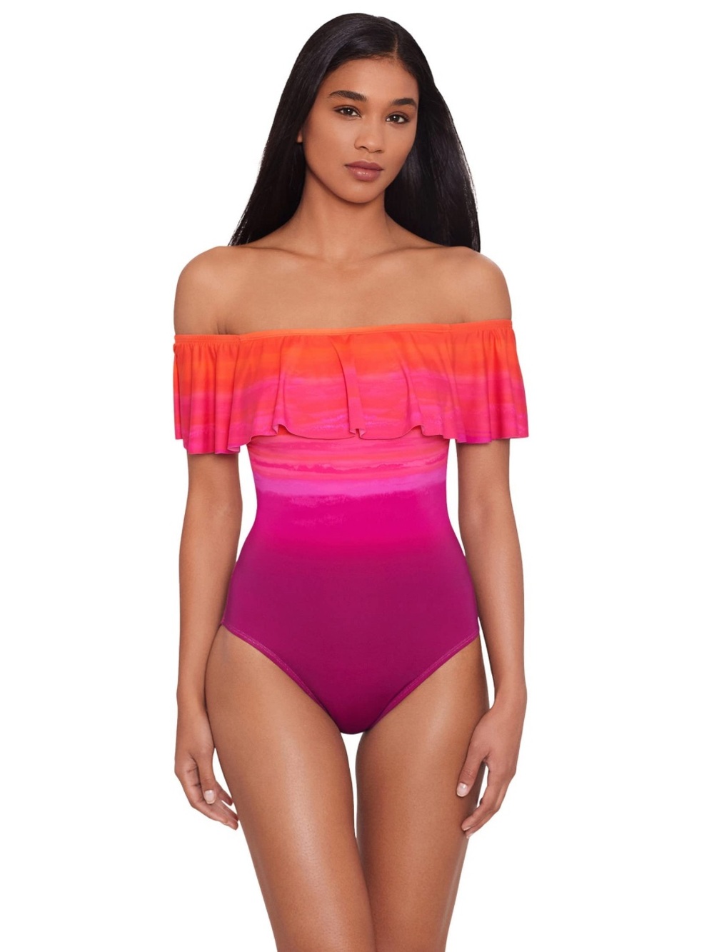 NWT Ralph Lauren Dip-Dye Ruffle Off-the-Shoulder One-Piece Bathing Suit Size 6